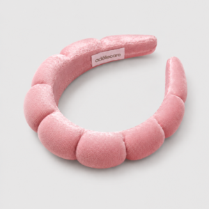 Pink skincare spa headband for face washing routines – adêllecare