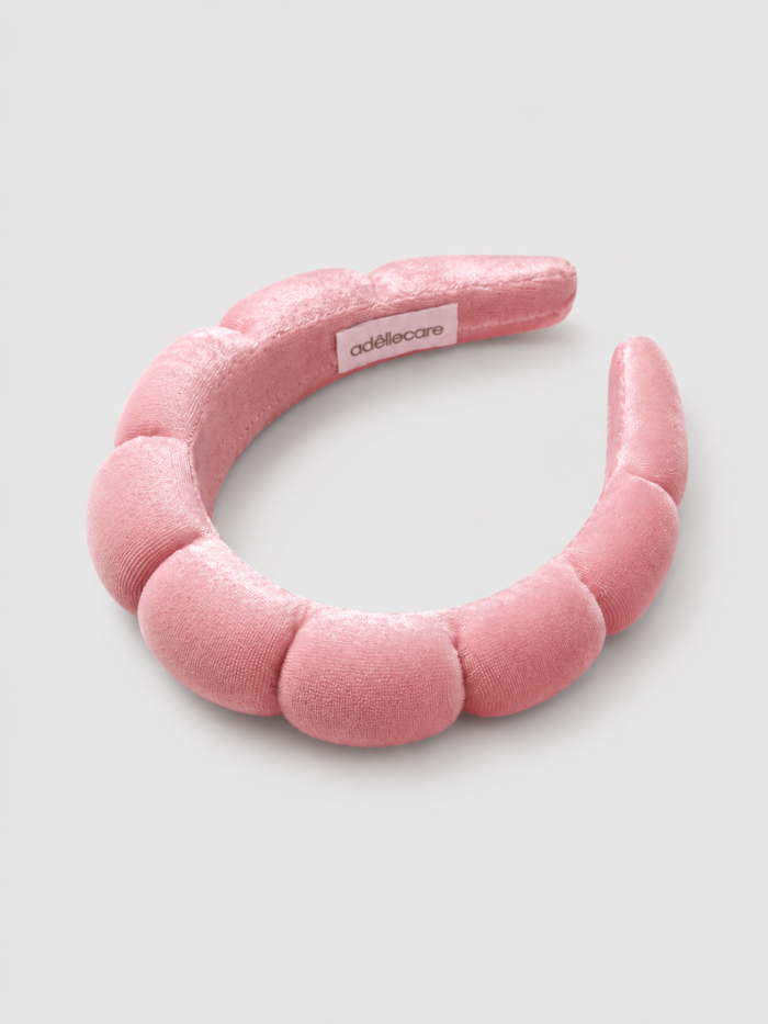 Pink skincare spa headband for face washing routines – adêllecare