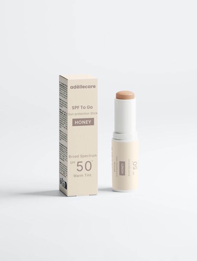 SPF 50+ mineral sunscreen stick with natural ingredients, broad-spectrum UVA and UVB protection, suitable for sensitive skin, vegan, gluten-free, and travel-friendly daily sun care.